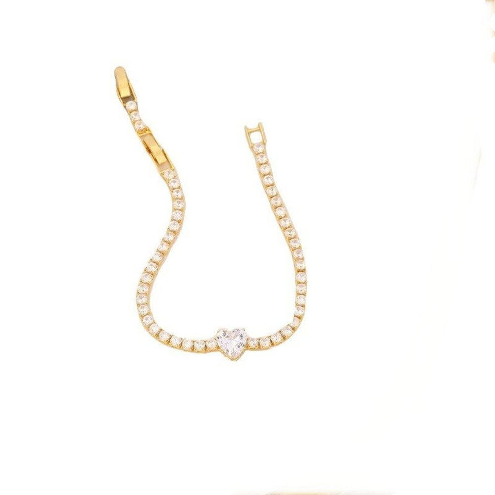 Heart Gold Plated Zircon Copper Bracelet